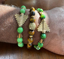 Load image into Gallery viewer, Yoruba Ochosi Arrow, Green Apple & Dragon Vein Agate with Tiger's Eye Stone Bracelets