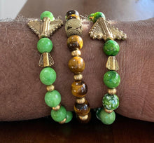 Load image into Gallery viewer, Yoruba Ochosi Arrow, Green Apple & Dragon Vein Agate with Tiger's Eye Stone Bracelets