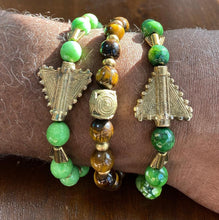 Load image into Gallery viewer, Yoruba Ochosi Arrow, Green Apple & Dragon Vein Agate with Tiger's Eye Stone Bracelets