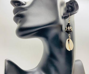 Afrocentric Ethnic Beads & Cowrie Shell Drops Ear Jewelry