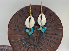 Load image into Gallery viewer, Afrocentric Ethnic Cowrie Shell &amp; Turquoise chips Ear Jewelry
