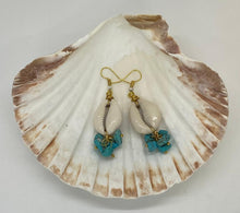 Load image into Gallery viewer, Afrocentric Ethnic Cowrie Shell &amp; Turquoise chips Ear Jewelry
