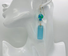 Load image into Gallery viewer, Earring Collection / Blue Lamp Work &amp; Seaglass Drop Earrings
