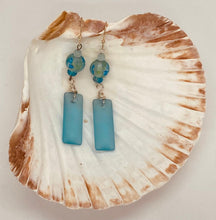 Load image into Gallery viewer, Earring Collection / Blue Lamp Work &amp; Seaglass Drop Earrings
