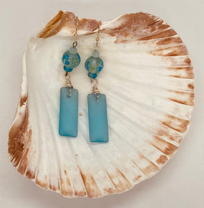 Earring Collection / Blue Lamp Work & Seaglass Drop Earrings