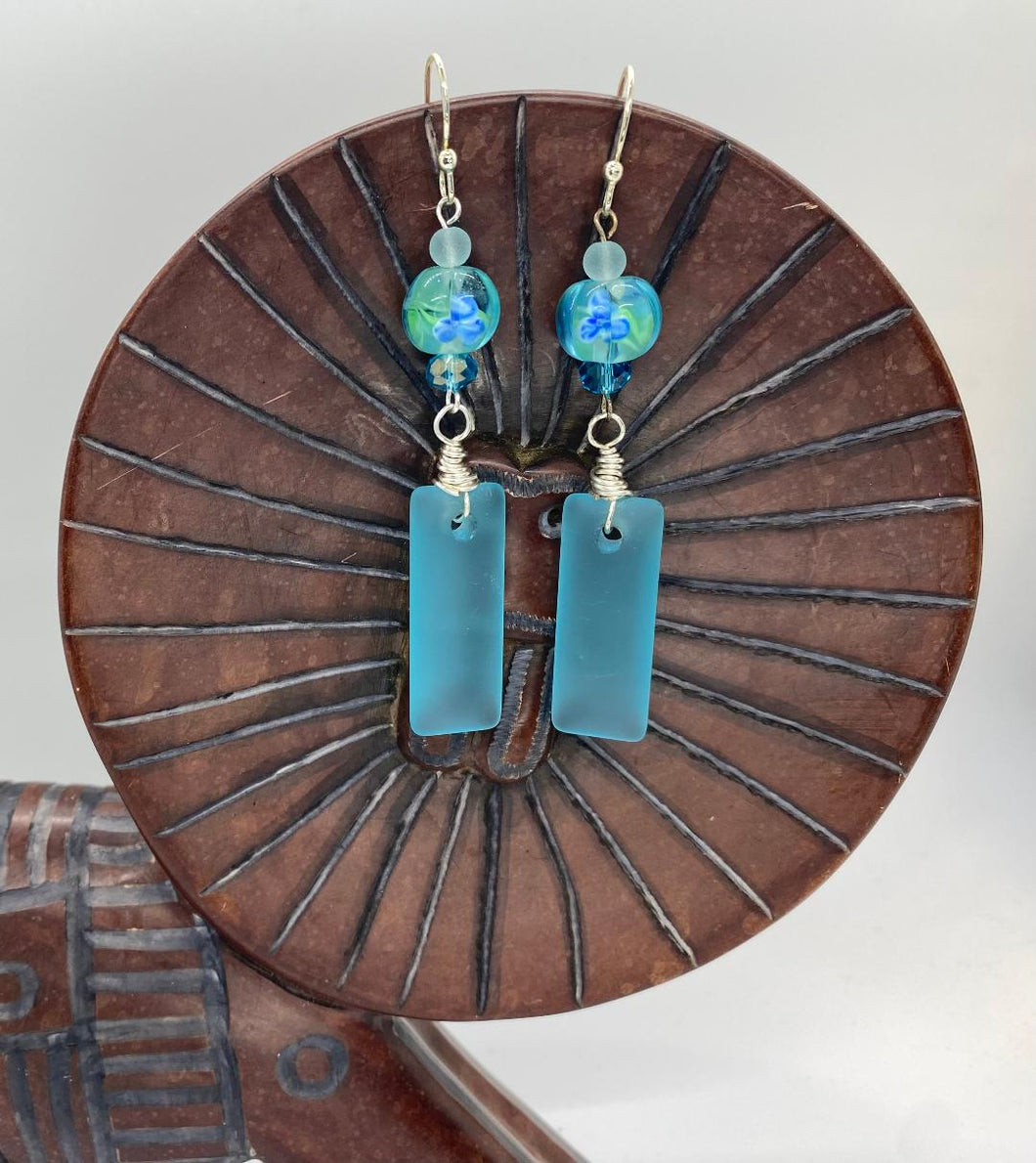 Earring Collection / Blue Lamp Work & Seaglass Drop Earrings