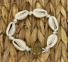 Load image into Gallery viewer, Cowrie Shell W/ Adinkra Sankofa Symbol Learn From Past Brass Button Closure
