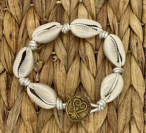 Cowrie Shell W/ Adinkra Sankofa Symbol Learn From Past Brass Button Closure