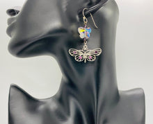 Load image into Gallery viewer, Earring Collection / Butterfly Crystal and Silver Tone with Purple Glass Stone Inlay
