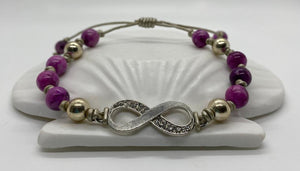 Leather Sliding Knot Purple Jasper & Infinity Charm Symbol