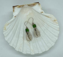 Load image into Gallery viewer, Afrocentric Ethnic Emerald Green Glass Bead &amp; Cowrie Shell Drop Ear Jewelry
