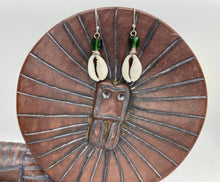 Load image into Gallery viewer, Afrocentric Ethnic Emerald Green Glass Bead &amp; Cowrie Shell Drop Ear Jewelry
