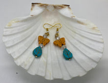 Load image into Gallery viewer, Earring Collection Yellow Butterfly &amp; Blue Turquoise Drop Earrings
