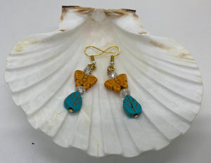 Earring Collection Yellow Butterfly & Blue Turquoise Drop Earrings