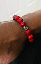 Load image into Gallery viewer, Unisex Red Howlite and Black Rhinestone Bead Bracelet
