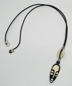 Unisex African Mask with Cowrie Shell Necklace