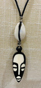 Unisex African Mask with Cowrie Shell Necklace