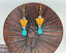 Load image into Gallery viewer, Earring Collection Yellow Butterfly &amp; Blue Turquoise Drop Earrings
