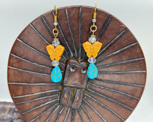 Earring Collection Yellow Butterfly & Blue Turquoise Drop Earrings