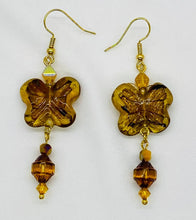 Load image into Gallery viewer, Earring Collection / Amber Lamp Work Butterfly Earrings Gold Finish
