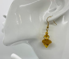 Load image into Gallery viewer, Earring Collection / Amber Drop Disk &amp; Lamp Work Bead Earrings with Gold Finish
