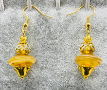 Load image into Gallery viewer, Earring Collection / Amber Drop Disk &amp; Lamp Work Bead Earrings with Gold Finish
