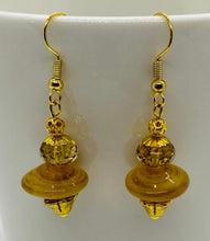 Load image into Gallery viewer, Earring Collection / Amber Drop Disk &amp; Lamp Work Bead Earrings with Gold Finish
