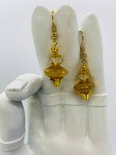 Load image into Gallery viewer, Earring Collection / Amber Drop Disk &amp; Lamp Work Bead Earrings with Gold Finish
