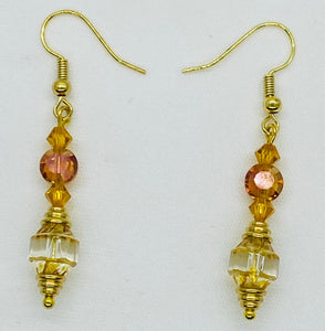 Earring Collection / Amber Glass & Crystal Drop Earrings