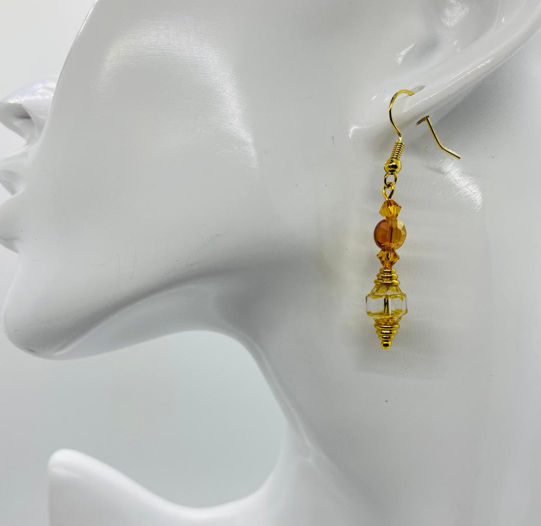 Earring Collection / Amber Glass & Crystal Drop Earrings