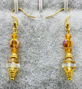 Earring Collection / Amber Glass & Crystal Drop Earrings