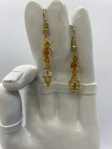 Earring Collection / Amber Glass & Crystal Drop Earrings