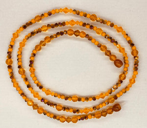 Handcrafted Amber & Yellow Crystal & Glass, West African Style Waist Beads