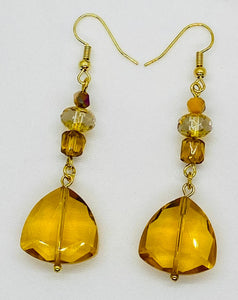 Earring Collection / Honey Glass & Lamp Work Bead Earrings Gold Finish