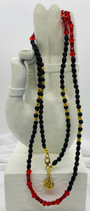 Black & Red Crystal Beads W/ Gye Nyame Charm