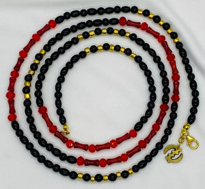 Black & Red Crystal Beads W/ Gye Nyame Charm