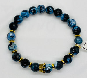 Blue Agate Stone of Strong Communicate Gold Crown Finish 10mm Beads