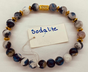 Blue Sodalite w Gold Water Goddess Bead / Semi Precious 8mm Stone Beads