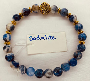 Blue Sodalite w Gold Lion Head / Semi Precious Stone beads