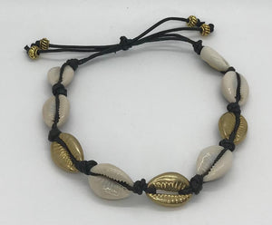 Natural And Brass Cowrie Shell Adjustable Slide Ankle Bracelet