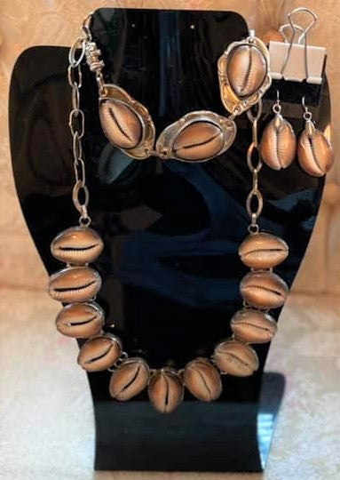Sterling Silver Plated Cowrie Shell Necklace Set