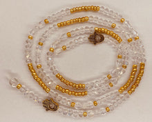 Load image into Gallery viewer, Handcrafted Gold White Crystal beads w/ Hamsa Charm West African Style Waist Beads

