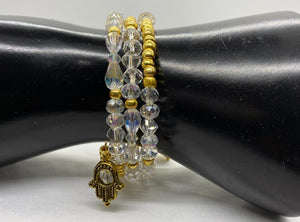 Hamsa White Crystal Waist Bead, Bracelet & Earrings Gold Finish