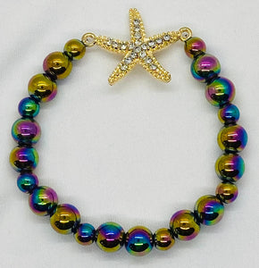 Multi Color Iridescent Star Fish Bracelet & Earrings Set