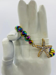 Multi Color Iridescent Star Fish Bracelet & Earrings Set