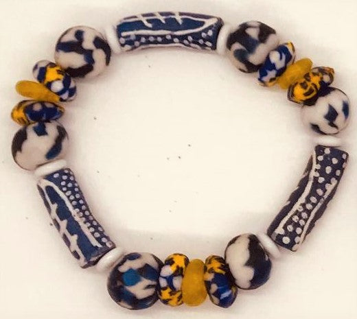 Gye Nyame Blue White & Honey Krobo Bead Empowering bracelet