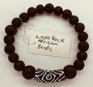 Lava Rock w African Powder Glass Bead / Semi Precious Stones