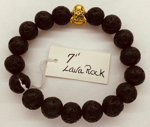 Unisex Lava Rock w Gold Black Panther Slider Bead. / Semi Precious Stones