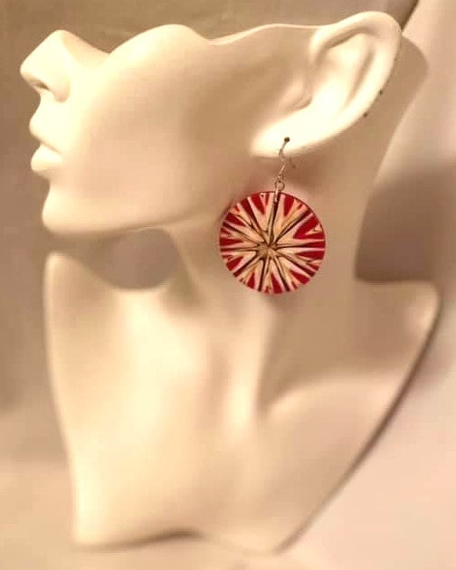 Earring Collection / Mother of Pearl Painted Red & Ivory Earrings