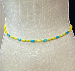 West African Style Opaque Blue & Yellow Crystal Waist Beads